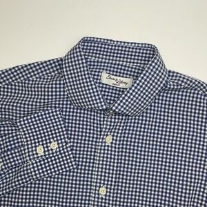 State & Liberty Shirt Mens Medium Blue Gingham Check Long Sleeve Stretch Casual